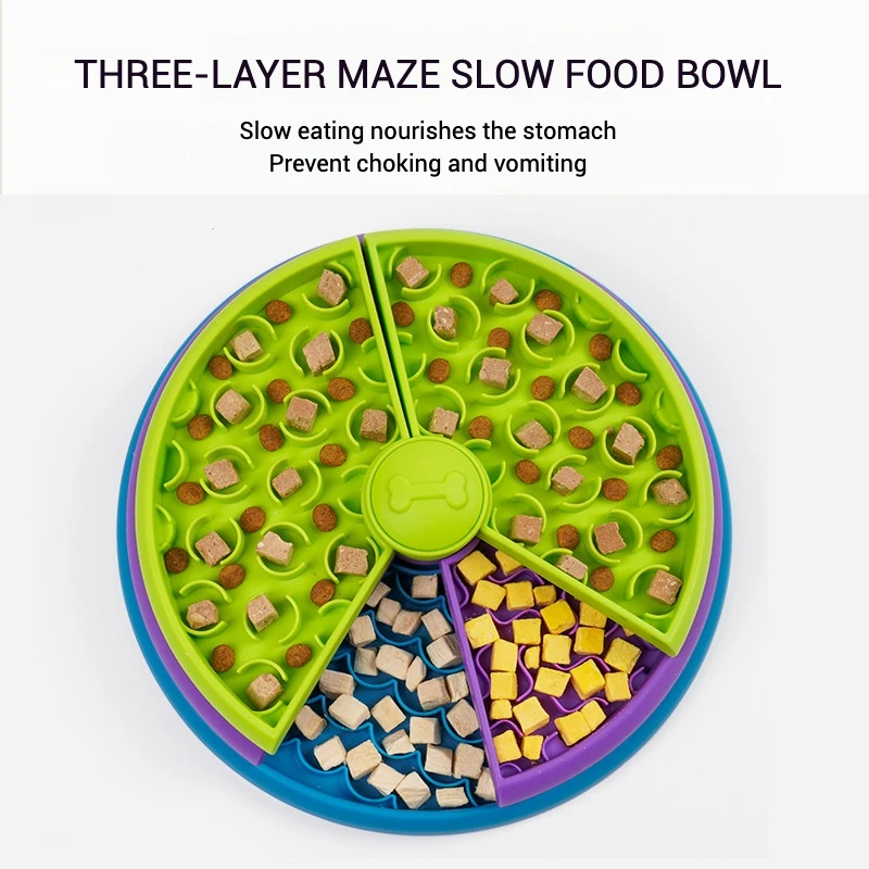 Cuenco de alimentación lenta para mascotas, cuenco de comida lenta de tres capas, rompecabezas, alimentador giratorio, cuenco de alimentación interactivo para perros, suministros para mascotas - imagen 4