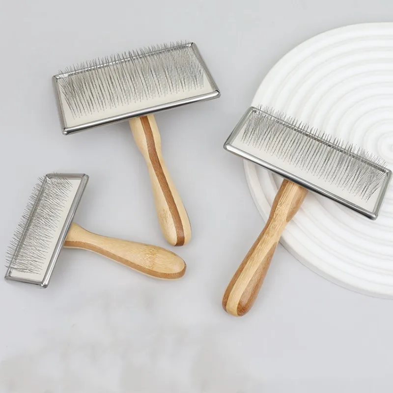 Cepillo de bambú para perros, peine de aseo para mascotas, cepillo de masaje para gatos, peines de acero inoxidable para pelo de gatos, suministros para mascotas - imagen 5