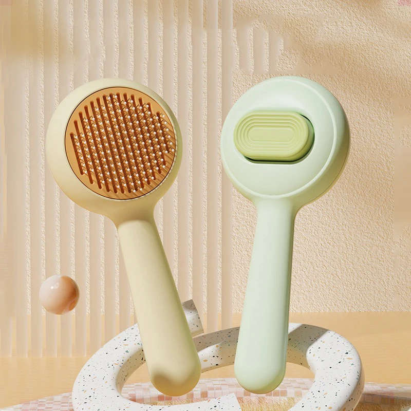 Peine autolimpiante para mascotas, peine para gatos, cepillo de alambre para mascotas, peine de aguja de acero autolimpiante, suministros para perros y mascotas