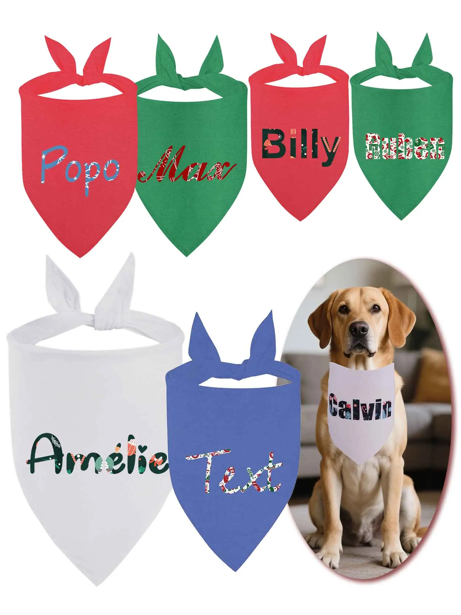 Pañuelo navideño para perros, bufanda con nombre personalizado, texto, regalo navideño para mascotas, personalizado para razas medianas, grandes y pequeñas