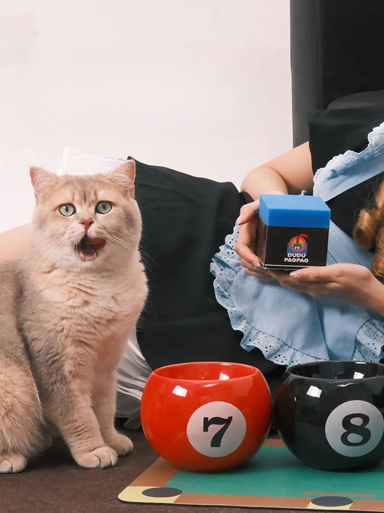 Cuenco de cerámica para gatos con diseño de billar de dibujos animados coloridos, cuidado de la columna Cervical, accesorios de alimentación para mascotas, cuenco de comida para beber - imagen 2