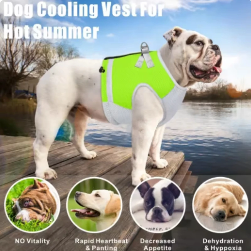 Chaleco refrescante para perros, transpirable, ajustable, enfriamiento rápido, reflectante, ropa de hielo para mascotas, para verano, senderismo al aire libre, arnés para perros para caminar