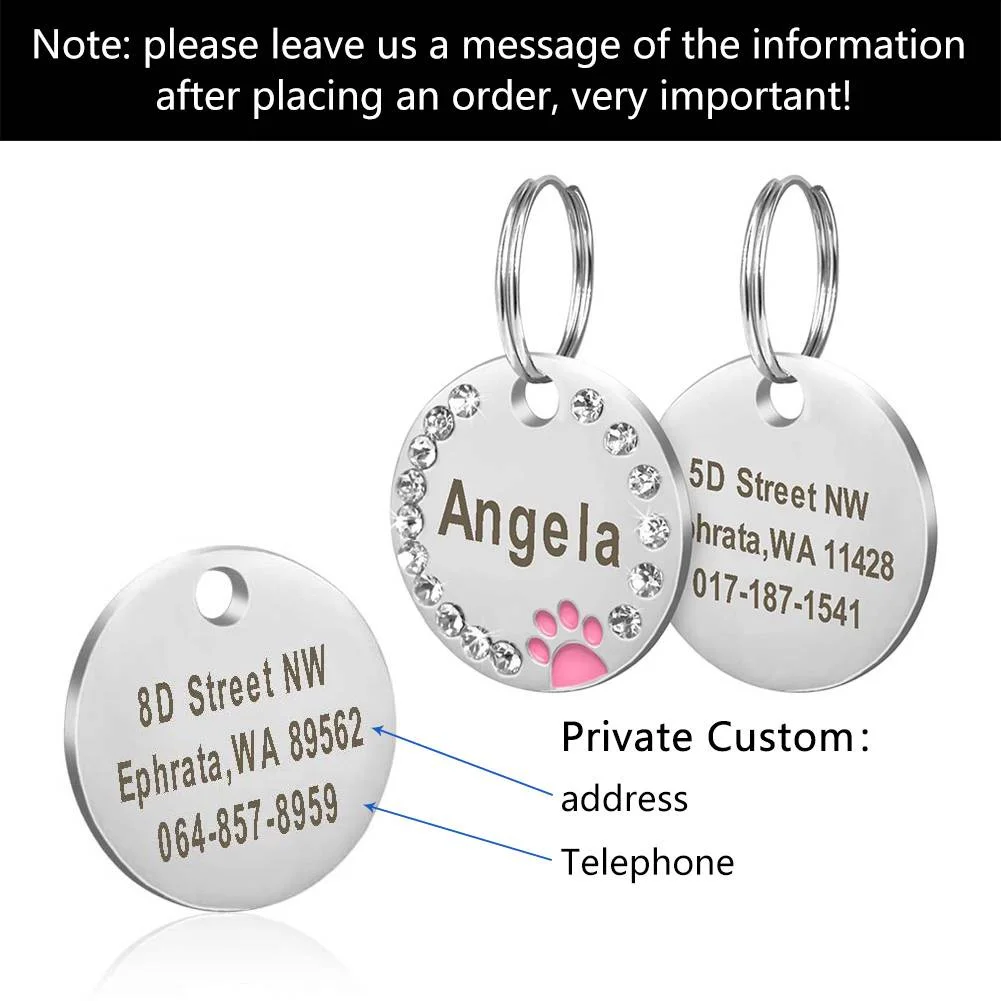 Etiqueta personalizada para perro, Collar de identificación para cachorro y gato, accesorios antipérdida, grabado de acero inoxidable, número de nombre - imagen 4