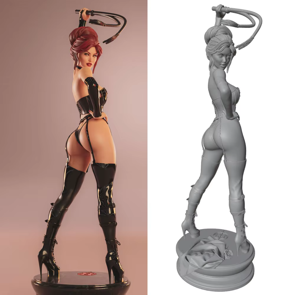 Figura sexy con látigo ensamblada y sin pintar adorno escritorio