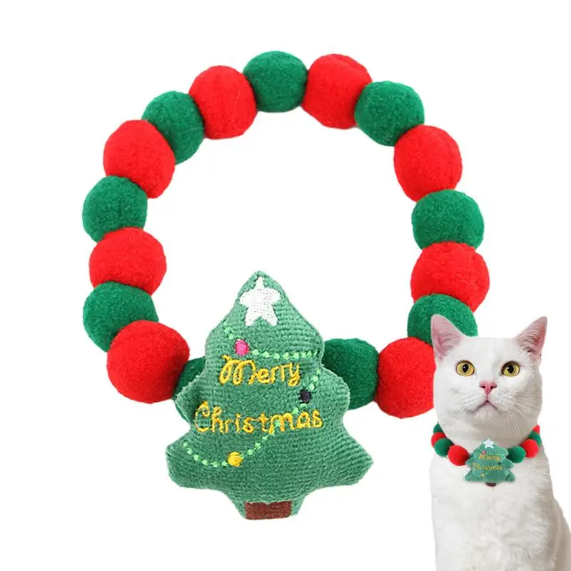 Collar suave de árbol de Navidad, Collar de gato, Bola de piel roja y verde, joyería suave ajustable, accesorios de boda para fiesta - imagen 3