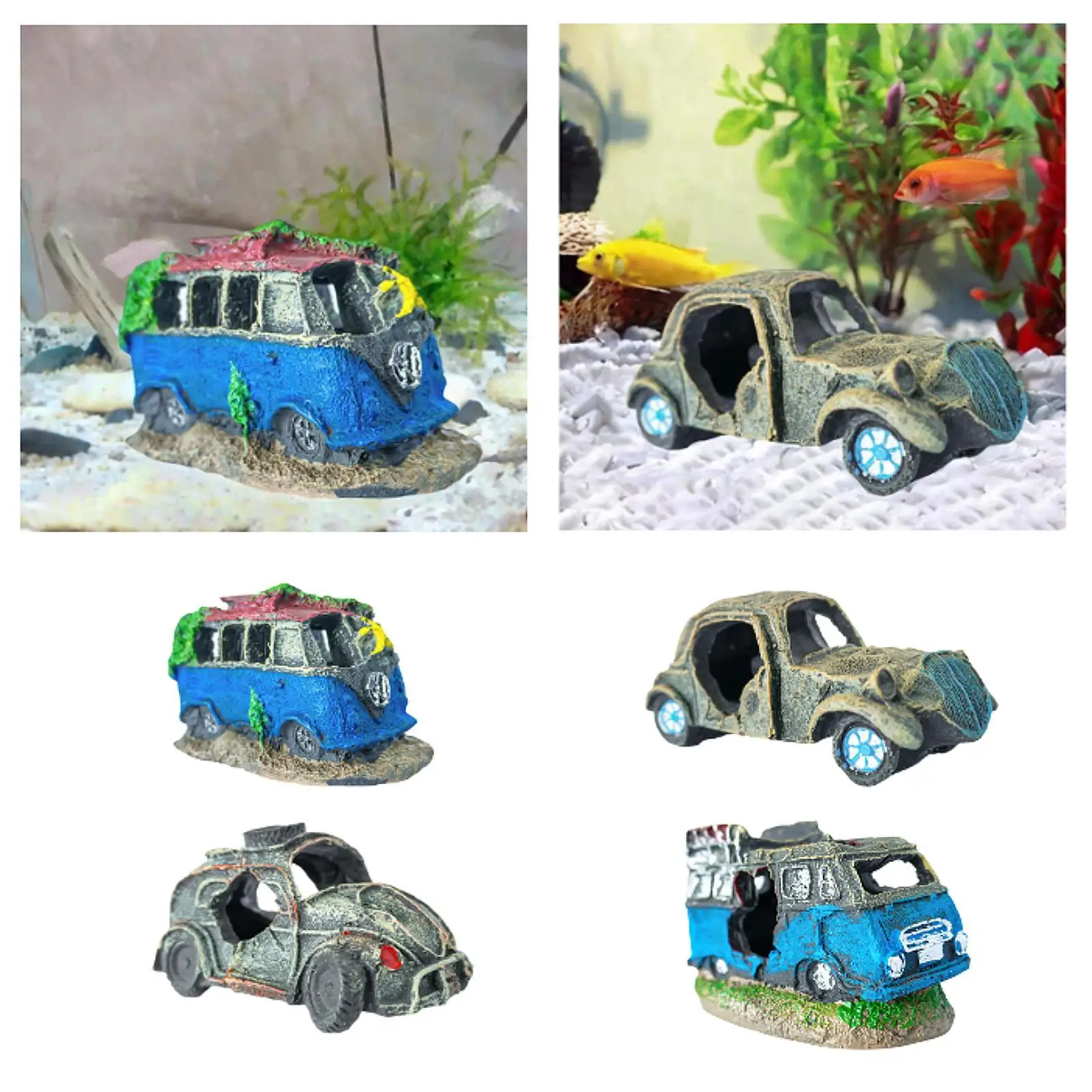 Car Wreck Aquarium Decor Resin Ornament Scenery,Novelty for Rest Play,Figurine,Fishes Tank Decoration Fishes Shrimps Shelter