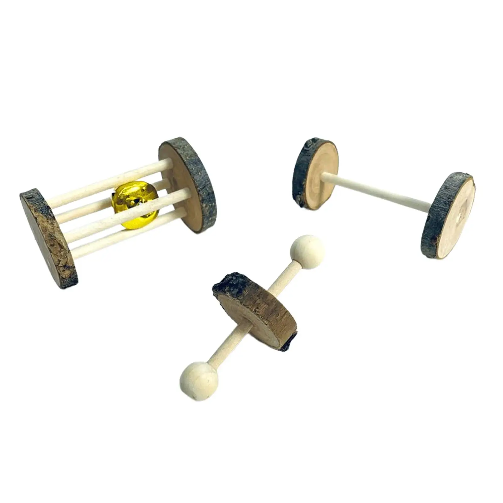 2X 3Pcs Wooden Unicycle for Guinea Pigs Grinding Toy Hamster Roller Toys