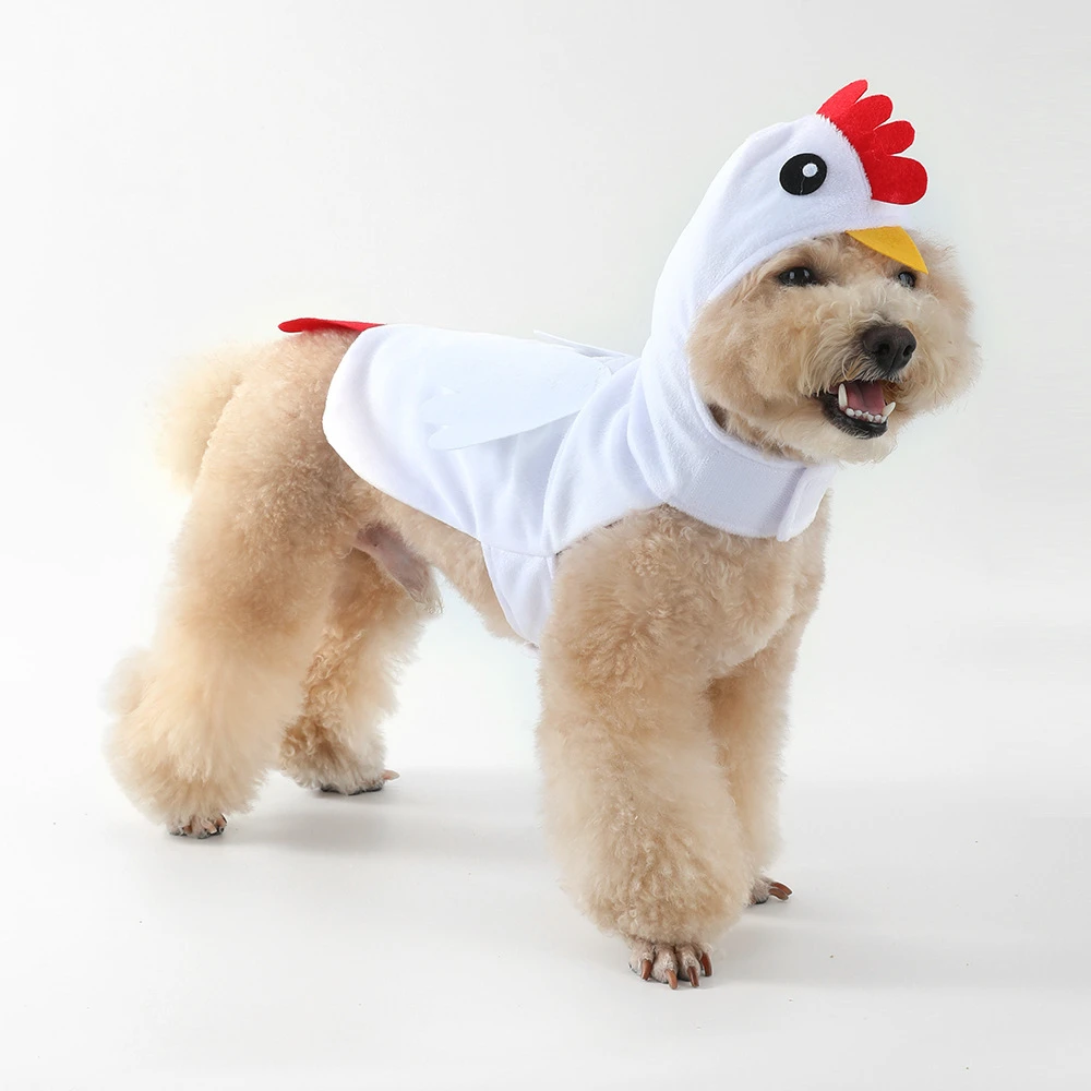 Ropa de pollo amarillo para mascotas, disfraz de Cosplay para perros, monos suaves y cálidos para cachorros, abrigo de lana para gatos, chaqueta, sudaderas con capucha divertidas para mascotas - imagen 2