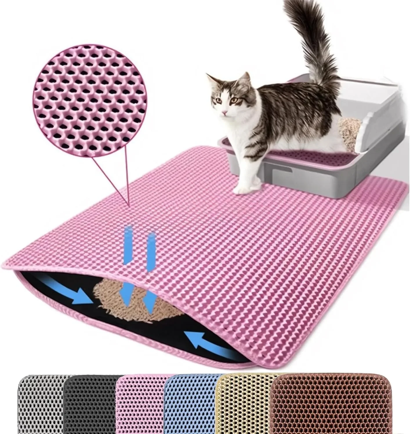 Estera de arena para gatos, doble capa, antideslizante, caja de arena para mascotas grande, estera con filtro, resistente al desgaste, impermeable, antideslizante
