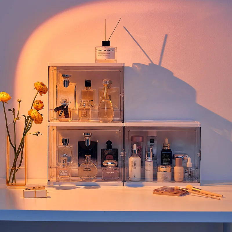 Caja de almacenamiento de Perfume a prueba de polvo, caja de almacenamiento de cosméticos acrílica, organizador de Perfume de maquillaje impermeable, soporte de gran capacidad