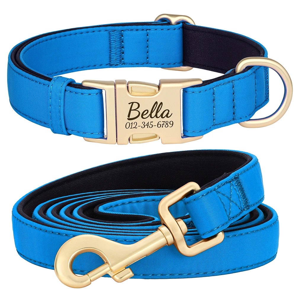 Collar de perro personalizado, conjunto de correa, Collar de nailon duradero para perro, collares para cachorros con grabado gratis con plomo resistente al agua para perros Pug - imagen 4