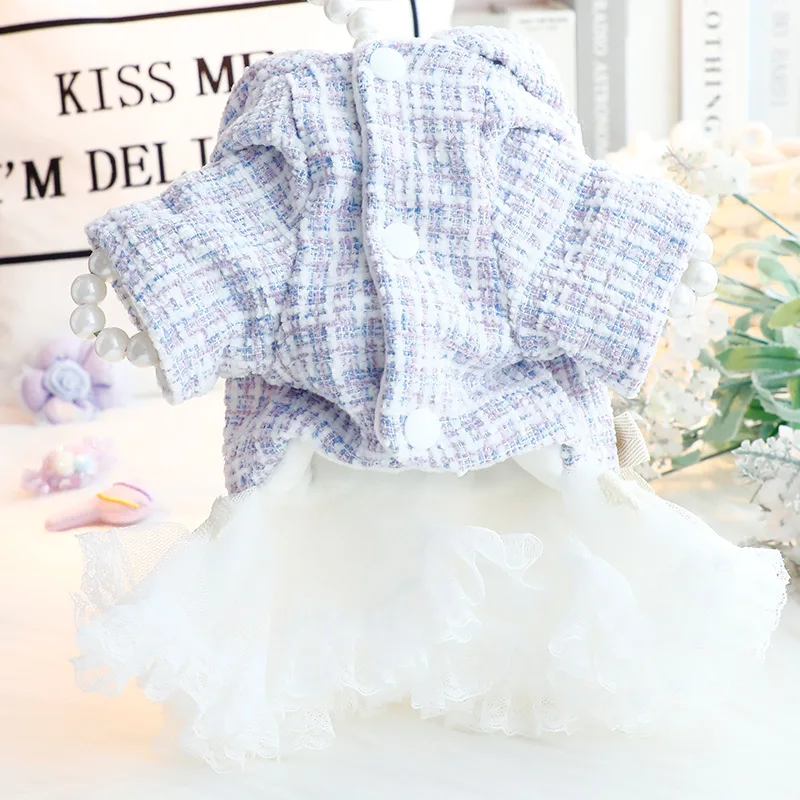 Nueva ropa de otoño e invierno para mascotas, vestido clásico de princesa con adorno de encaje y sombrero para perros y gatos pequeños - imagen 4