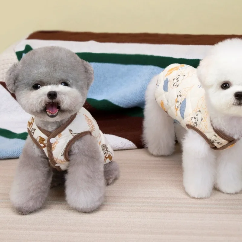 Ropa bonita para mascotas, abrigo cálido de invierno para cachorros, chaleco de algodón grueso y cálido con dibujos animados, chaqueta gruesa con hebilla de tracción - imagen 3