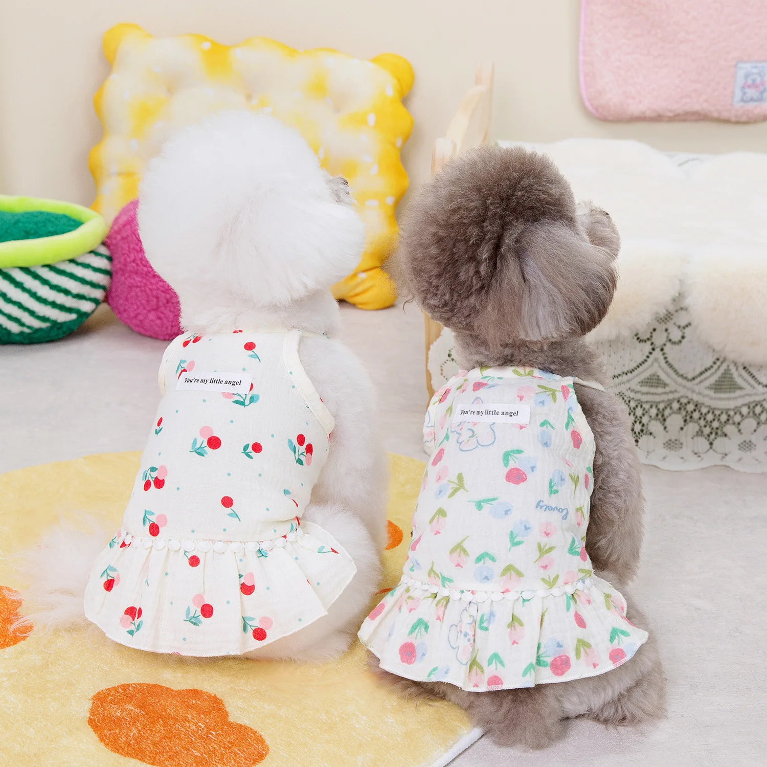 Falda de algodón INS cereza para cachorros, ropa para perros pequeños, vestidos de Pomerania, falda con tirantes florales de verano, ropa para cachorros - imagen 2