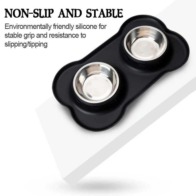 2 cuencos de acero inoxidable para mascotas, estera de silicona antideslizante, alimentador de agua y alimentos, sin derrames, para perros pequeños, medianos y grandes, gatos y cachorros - imagen 5