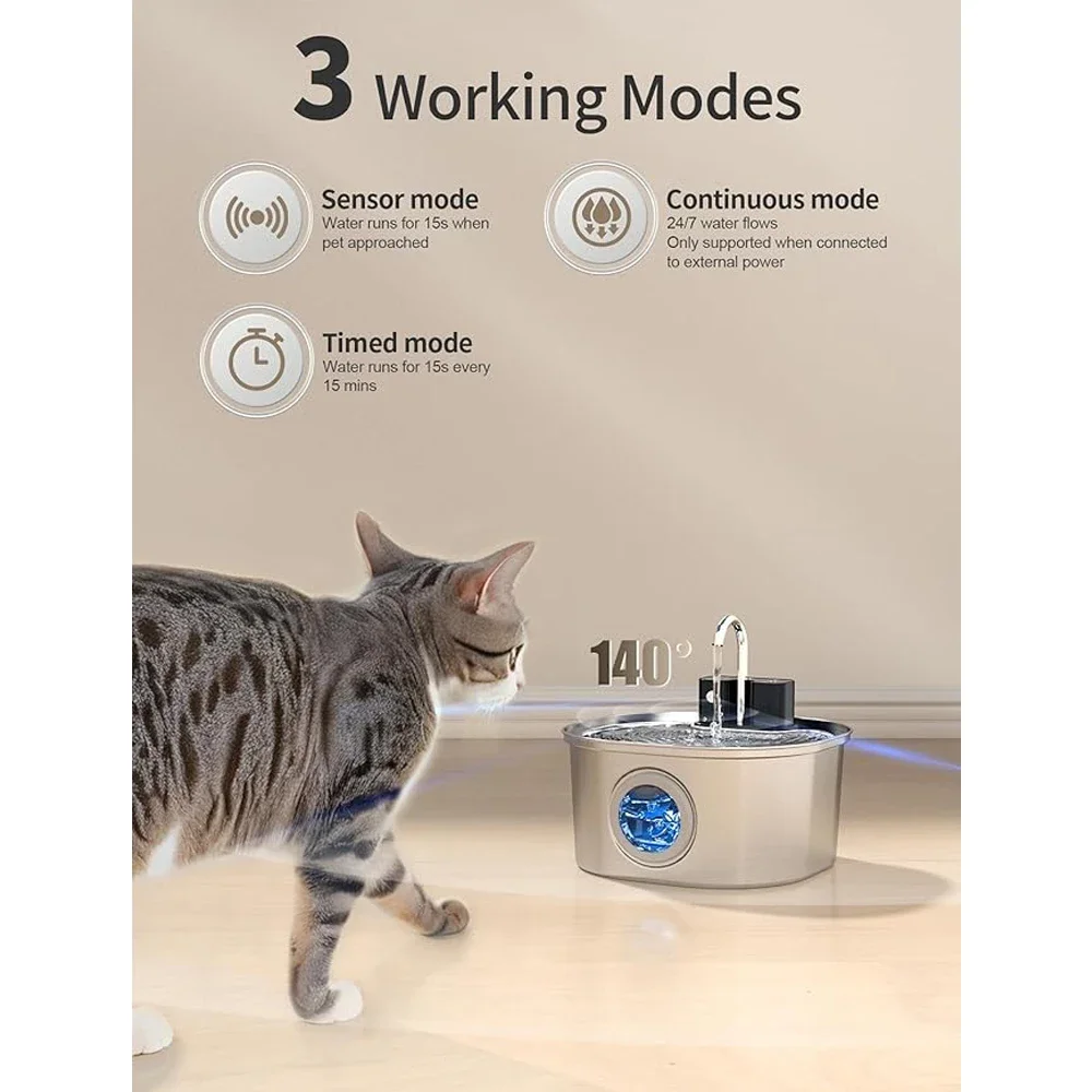Alimentador de agua inalámbrico de acero inoxidable para mascotas, grifo automático para fuente de gato, dispensador de agua inteligente para perros, cuenco para beber con ventana Visual, 3,2l - imagen 5