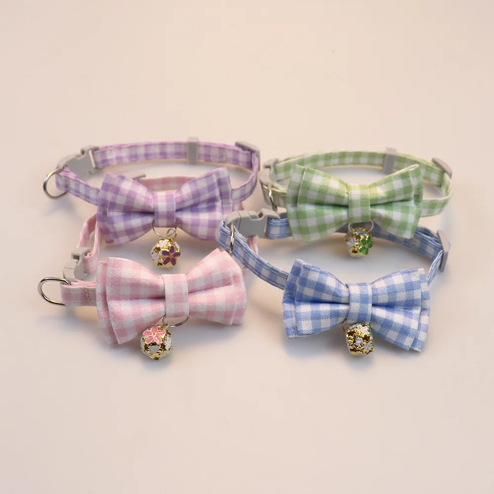 Collar de gato con lazo de celosía y campana, Collar ajustable para mascotas, Collar de seguridad con lazo para cachorro, gatito, gato, bonito patrón, suministros para mascotas - imagen 4