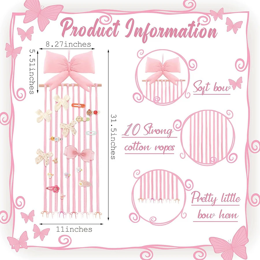 Organizador madera colgante accesorios cabello pinzas lazo grande niñas - imagen 5