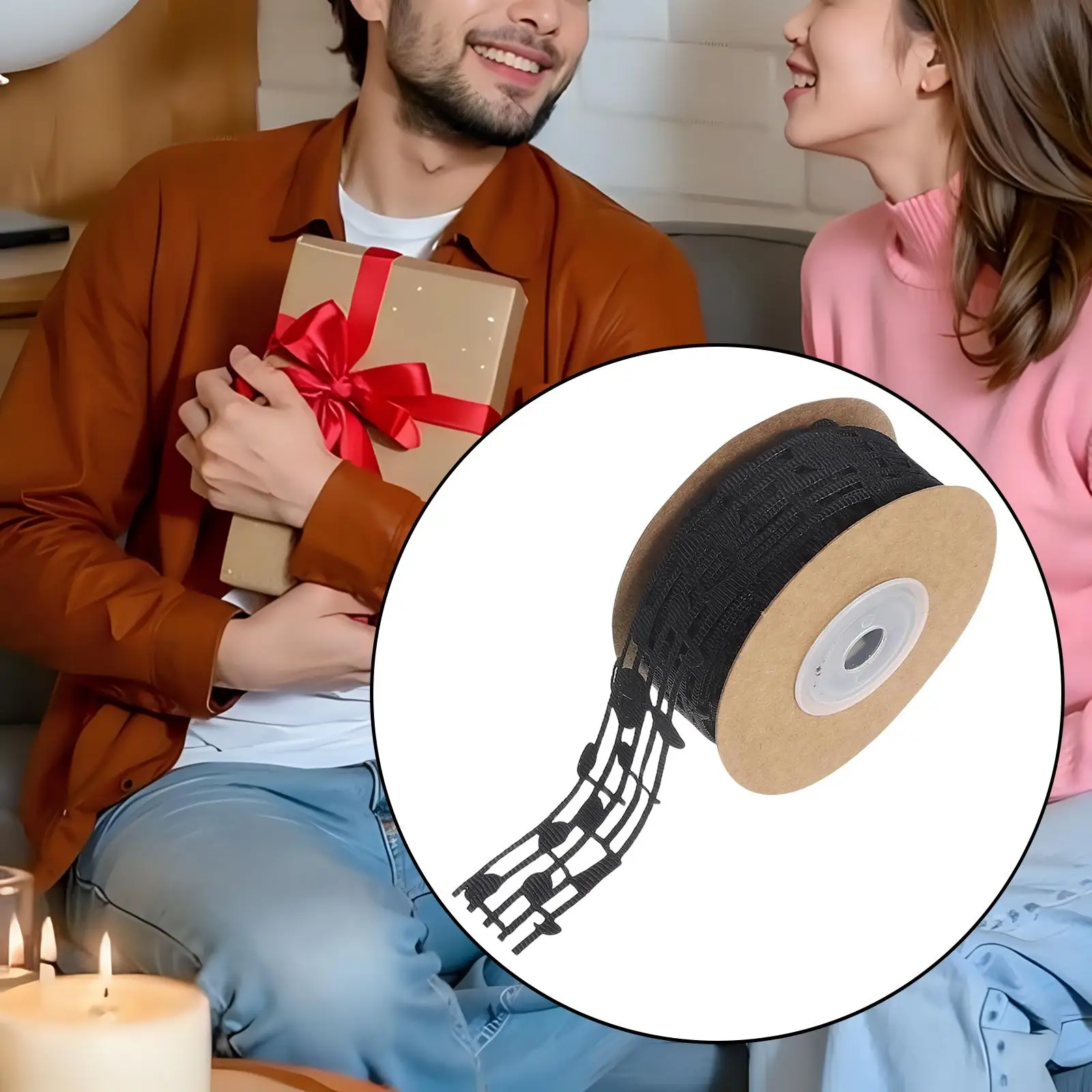 Cinta de nota musical ahuecada para envolver regalos, cinta artesanal para caja de pasteles, costura artesanal, accesorios para adornos de ropa, boda