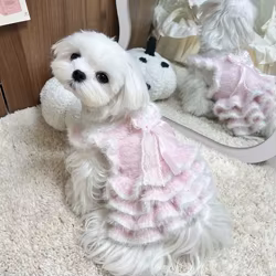 Vestido de punto para mascotas de otoño e invierno, suéter cálido con falda abombada para perros pequeños y gatos, falda forrada de felpa Yorkshire