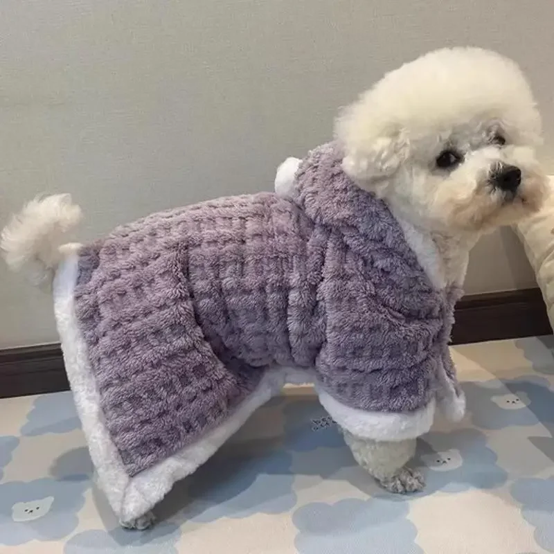 Ropa de franela para perros, abrigo cálido de invierno, ropa para mascotas, manta para dormir, bata para perros pequeños y medianos, capa con capucha a cuadros - imagen 5