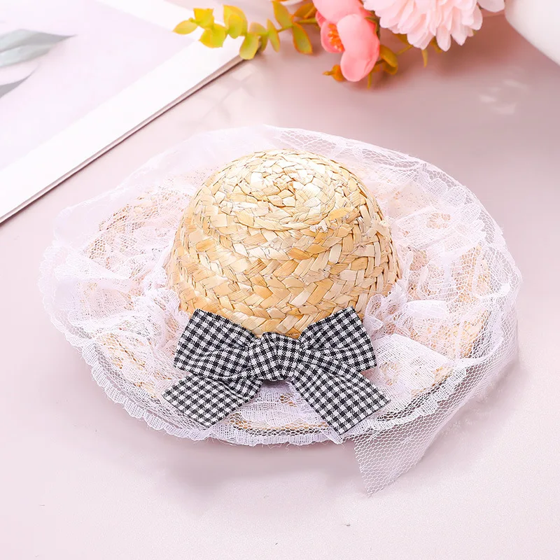 Sombrero de paja coreano Popular, sombrero de granjero de estilo extranjero, sombreros para el sol, gato mascota, divertido, Retro, bonito lazo, productos para mascotas de moda - imagen 5