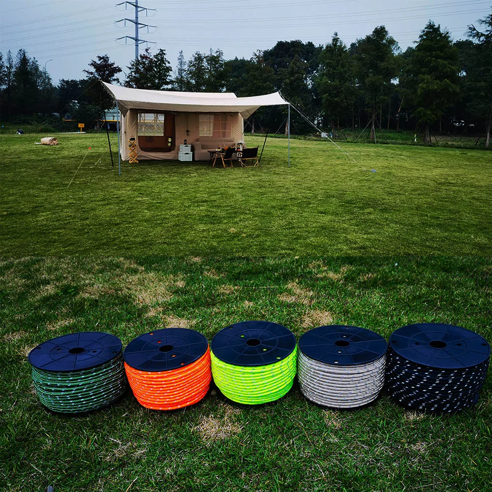 Cuerda de paracaídas Paracord reflectante de 50M y 6mm, cuerda de supervivencia para acampar al aire libre, cordón duradero para tienda de paraguas, correa para tendedero
