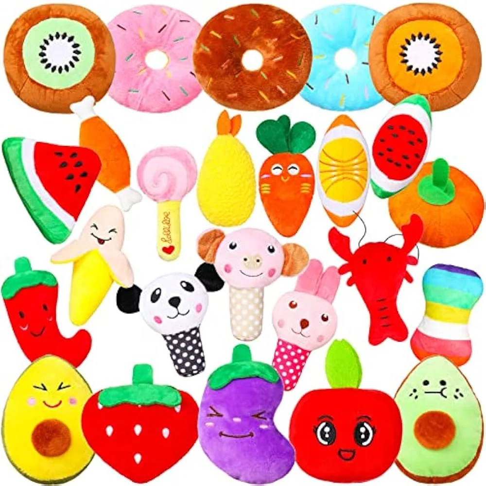 50 unids/pack juguetes chirriantes para perros a granel, juguetes para perros de peluche para perros pequeños y medianos, lindos juguetes chirriantes para perros y cachorros, cumpleaños