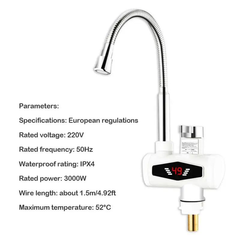 Grifo eléctrico de calentamiento rápido para cocina y baño, grifería de agua caliente sin tanque, instantáneo, 220V - imagen 2