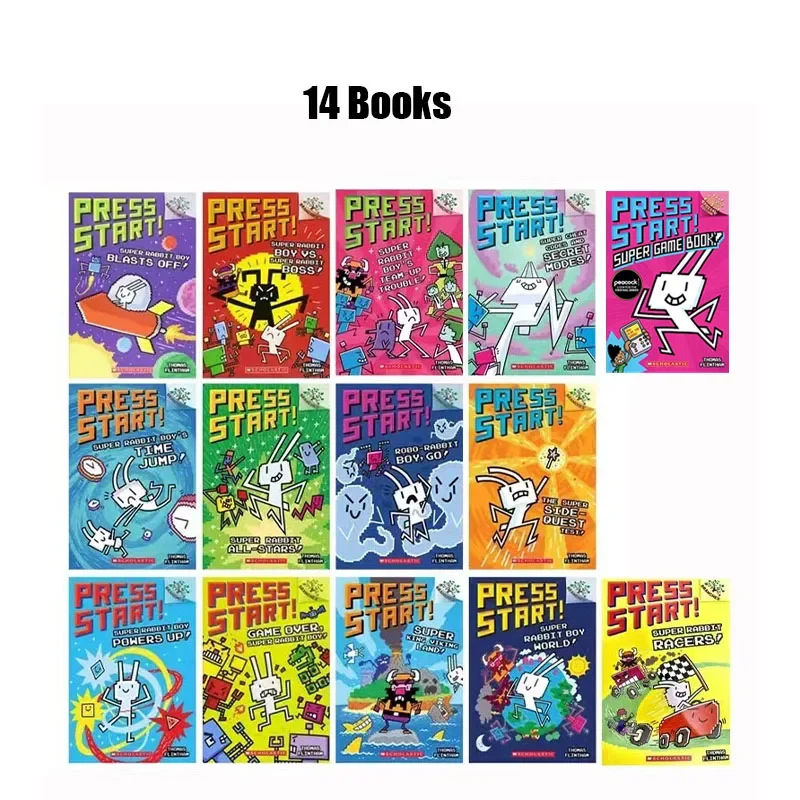 ¡Nuevo 14 libros/juego en inglés Press Start! Super Rabbit Boy, edición de lectura, ramas escolares, dibujos animados para niños, libros para niños