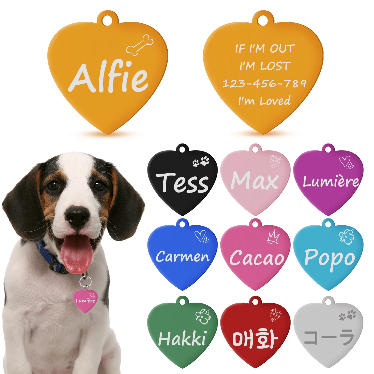 Etiqueta corazón grabada para identificación de gatos y perros - imagen 3