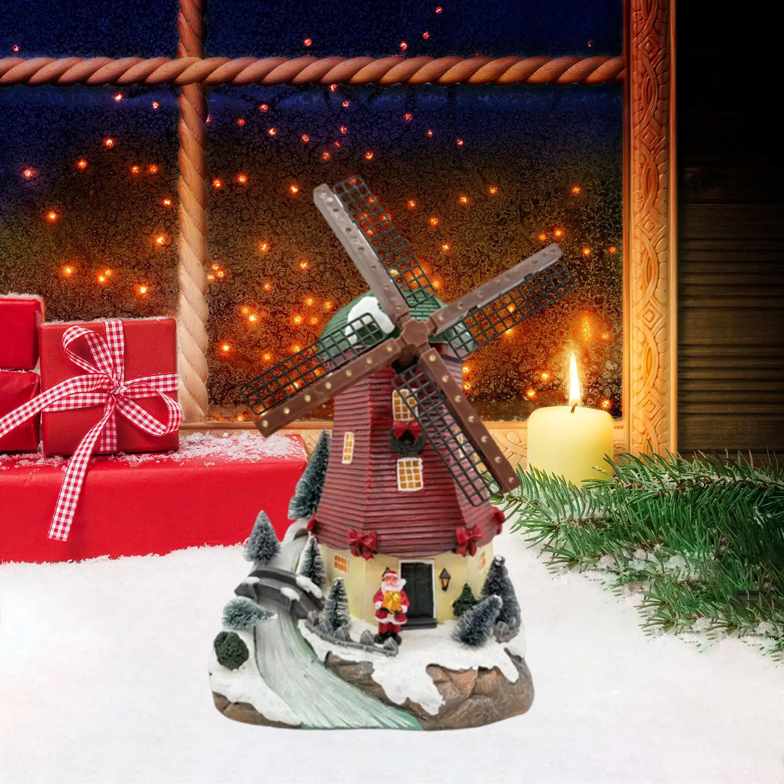 Estatua navideña de molino de viento, regalo de Navidad con música ligera, coleccionable creativo - imagen 2
