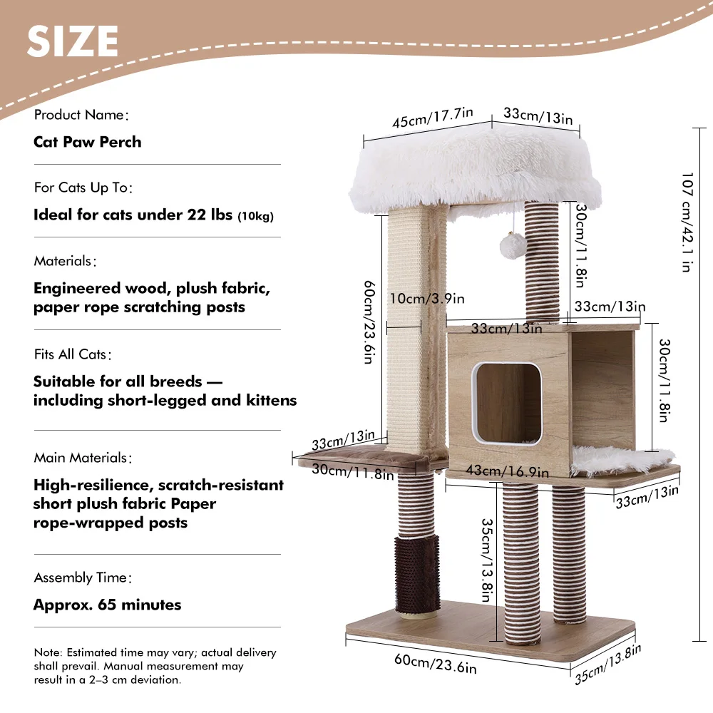 Árbol para gatos mediano de 42 pulgadas, modelo de escalera verde, marco de escalada para gatos, torre para gatos de varios niveles con poste rascador para gatos, perca acogedora para gatos