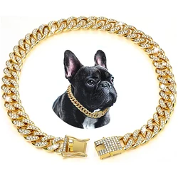 Collar cubano de cadena dorada con cristales para perros