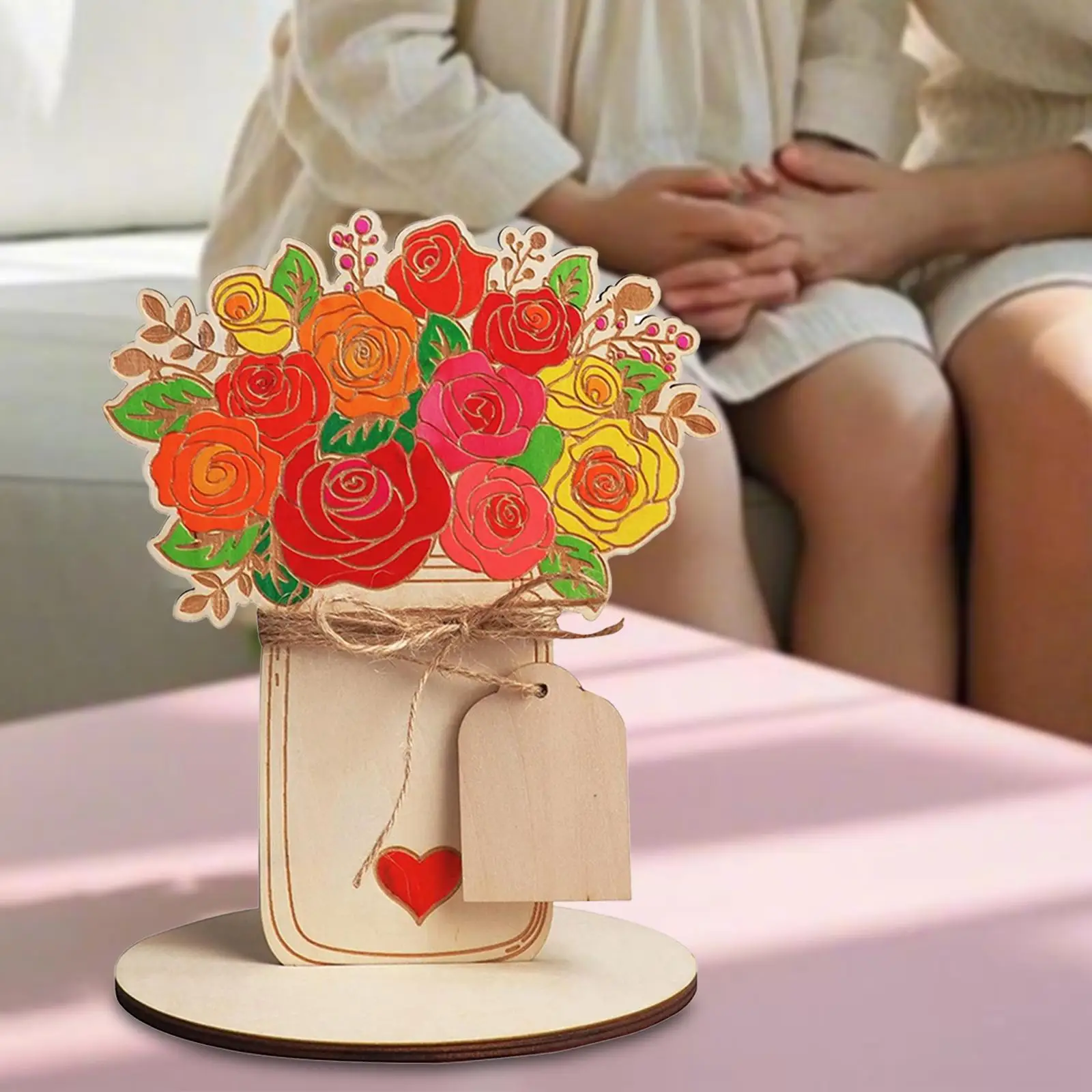 Artesanía floral decorativa para casa – Soporte de madera artesanal - imagen 4