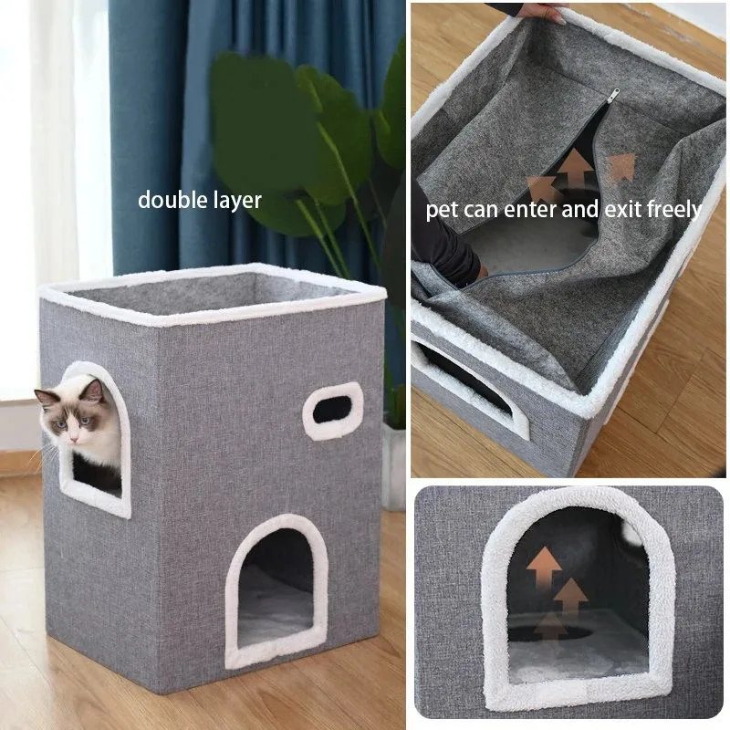 Cama para gatos, casas cálidas para invierno, camas para mascotas, cesta de cosas, productos, accesorios para cachorros, suministros, estera, casa, productos para hábitat de gatitos - imagen 3