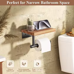 Soporte para pañuelos de hierro forjado montado en la pared con estante de almacenamiento de madera reciclada - organizador de baño que ahorra espacio