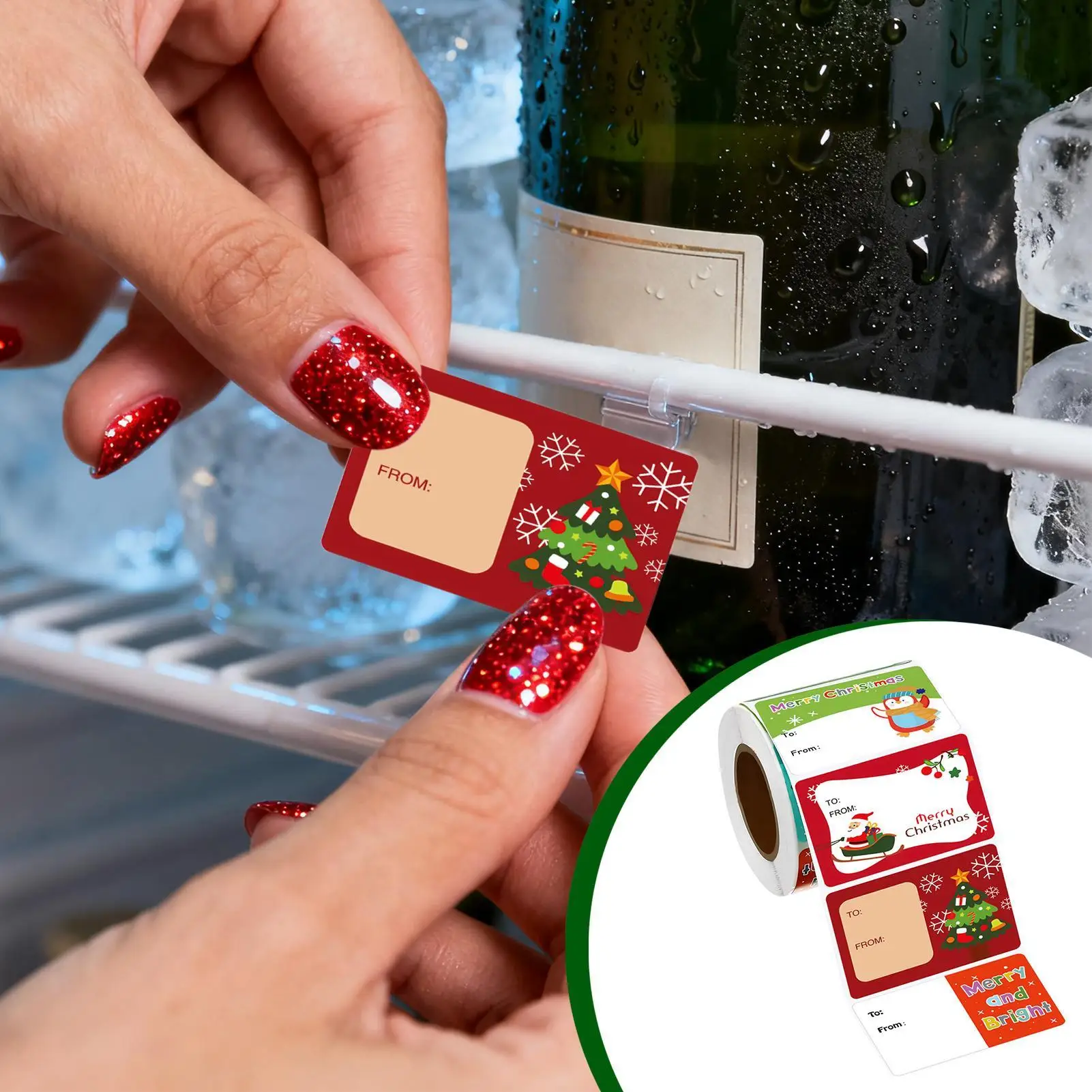 Rollo de pegatinas navideñas, 500 piezas surtidas, pegatinas navideñas portátiles, decoraciones, etiquetas para envolver regalos, surtido para sobres