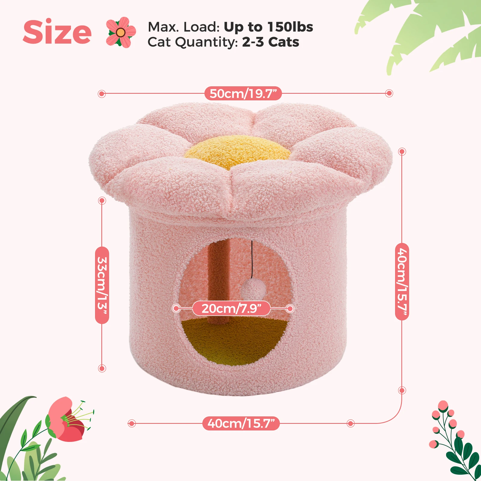 Casa para gatos de flores estable con bola colgante interactiva, percha extraíble, condominio súper grande, hermosa zona oculta para gatos de interior - imagen 2