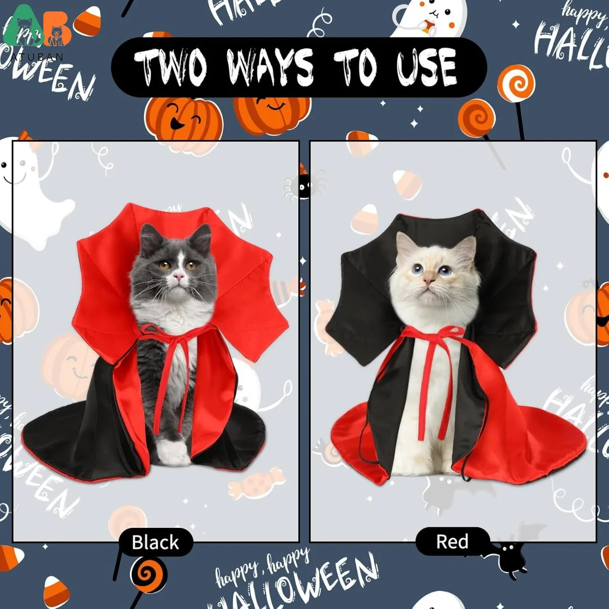 Atuban Katze Vampir Umhang lustige Hund Halloween Kostüme Hund Mantel Kleidung Haustier Kleidung Vampir Umhang für Katze Welpen kleinen Hund - imagen 4