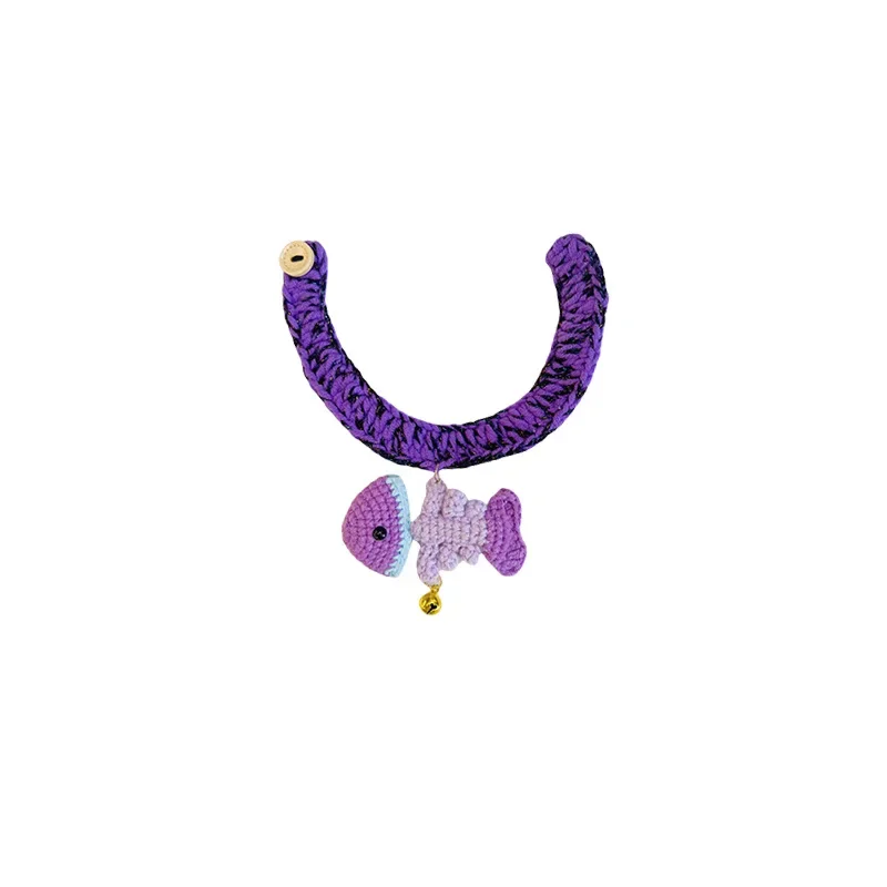 Collar de gato hecho a mano, colgante de murciélago de pescado de ganchillo, bufanda de punto púrpura para perros, Halloween - imagen 3