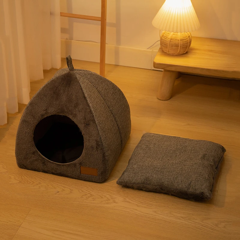 Gato cálido polar triángulo Fossa semi cerrado lavable nido para mascotas franela coño cama sofá totalmente rodeado cómoda tienda para gatitos - imagen 5