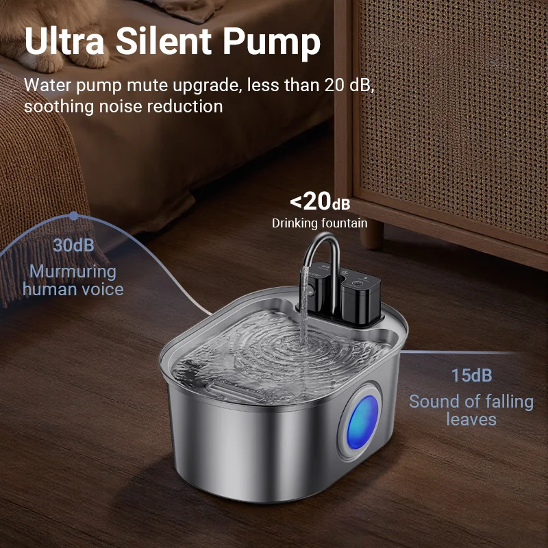 ROJECO-fuente de agua de acero inoxidable para gatos, Sensor inalámbrico, dispensador de agua automático inteligente para mascotas, bebedero para perros y gatos - imagen 5