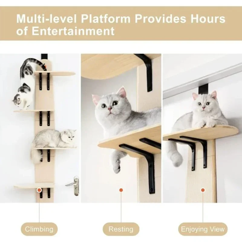 Estantes escaladores para gatos versátiles de 4 niveles, tablero Vertical de madera para gatos, estante colgante en la puerta, torre de árbol para gatos estable, marco de escalada para gatos - imagen 2
