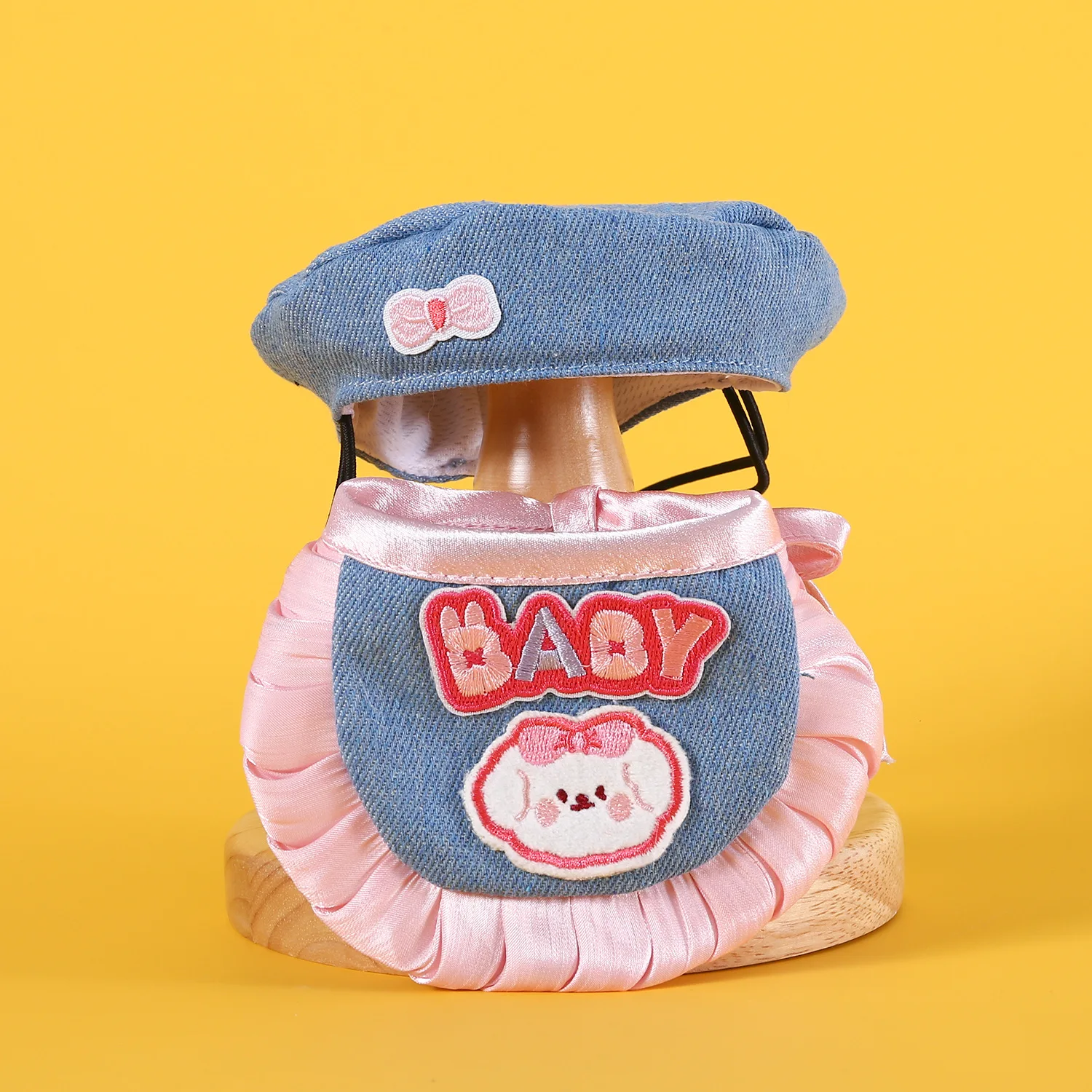 Elegant Pet Princess Look Floral Lace Bowknots Trendy Denim Beret. Perfect Head and Neck Accessories for Ragdoll Cats Teddy Dogs - imagen 4