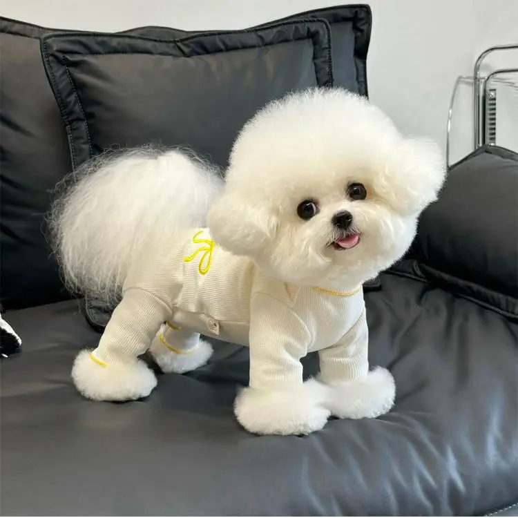Mascota Otoño Invierno terciopelo bordado arco cuatro patas vientre envoltura Teddy protección del vientre ropa de casa pijamas ropa de cachorro - imagen 3