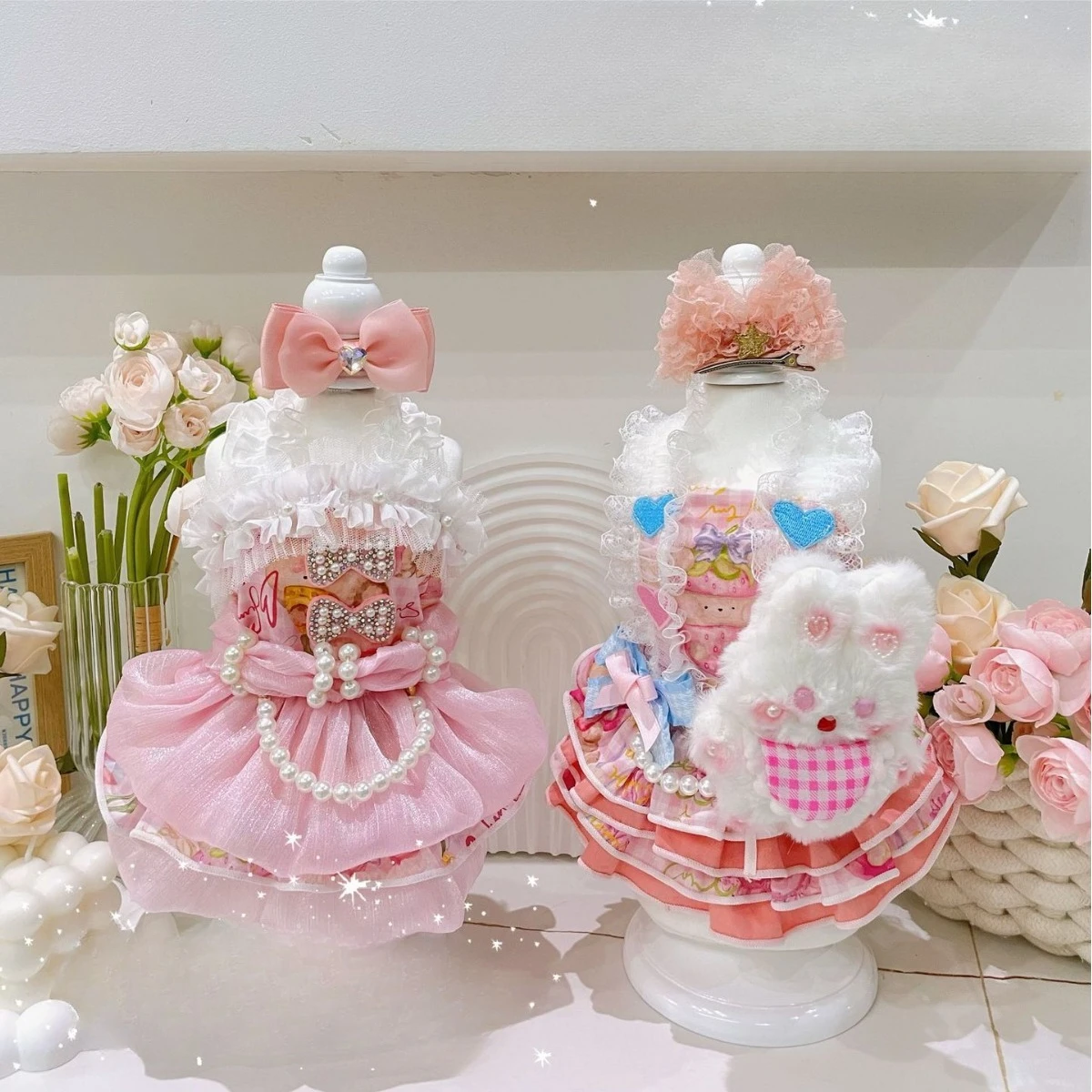 Preciosa falda de princesa para otoño/invierno para mascotas, falda abombada de perlas de encaje para perros y gatos, vestidos para perros pequeños, ropa para cachorros