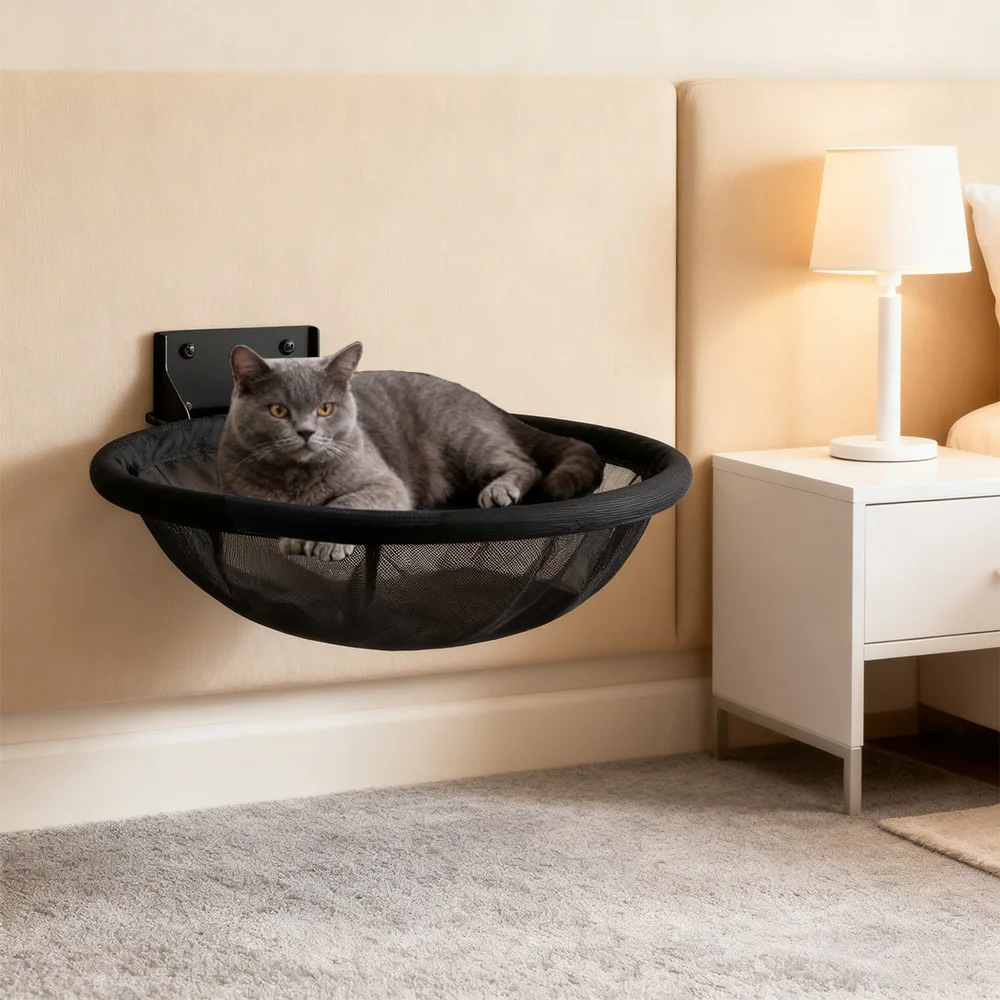 Hamaca para gatos montada en la pared, malla transpirable y cojines de felpa, opciones, cama colgante resistente para gatos para dormir y descansar en interiores - imagen 3