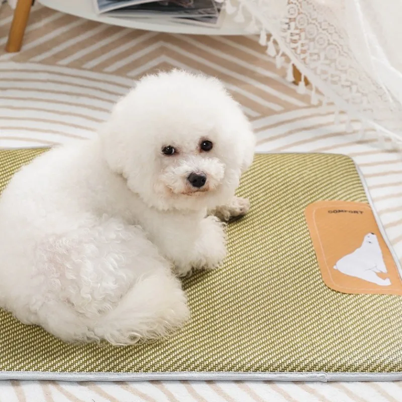 Esteras refrescantes transpirables para mascotas, almohadillas para dormir tejidas de mimbre para perros, suministros de disipación de calor para cachorros y gatitos, estera de cama suave para gatos - imagen 2
