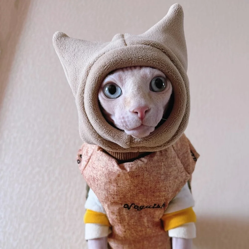 Gorro de lana cálido para gato Sphynx, cabeza caqui de invierno, protege en el clima frío para Devon Rex, bonitos accesorios para gatitos, suministros para gatos - imagen 3